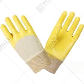Перчатки нитриловые частичный облив облегченные манжет резинка жёлтые (12 пар/короб.)