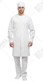 Халат медицинский лабораторный мужской, белый, длинный рукав, из бязи