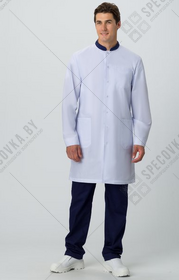Халат мужской СИМПЛ-001, белый, длинный рукав, 65% ПЭ, 35% ХБ