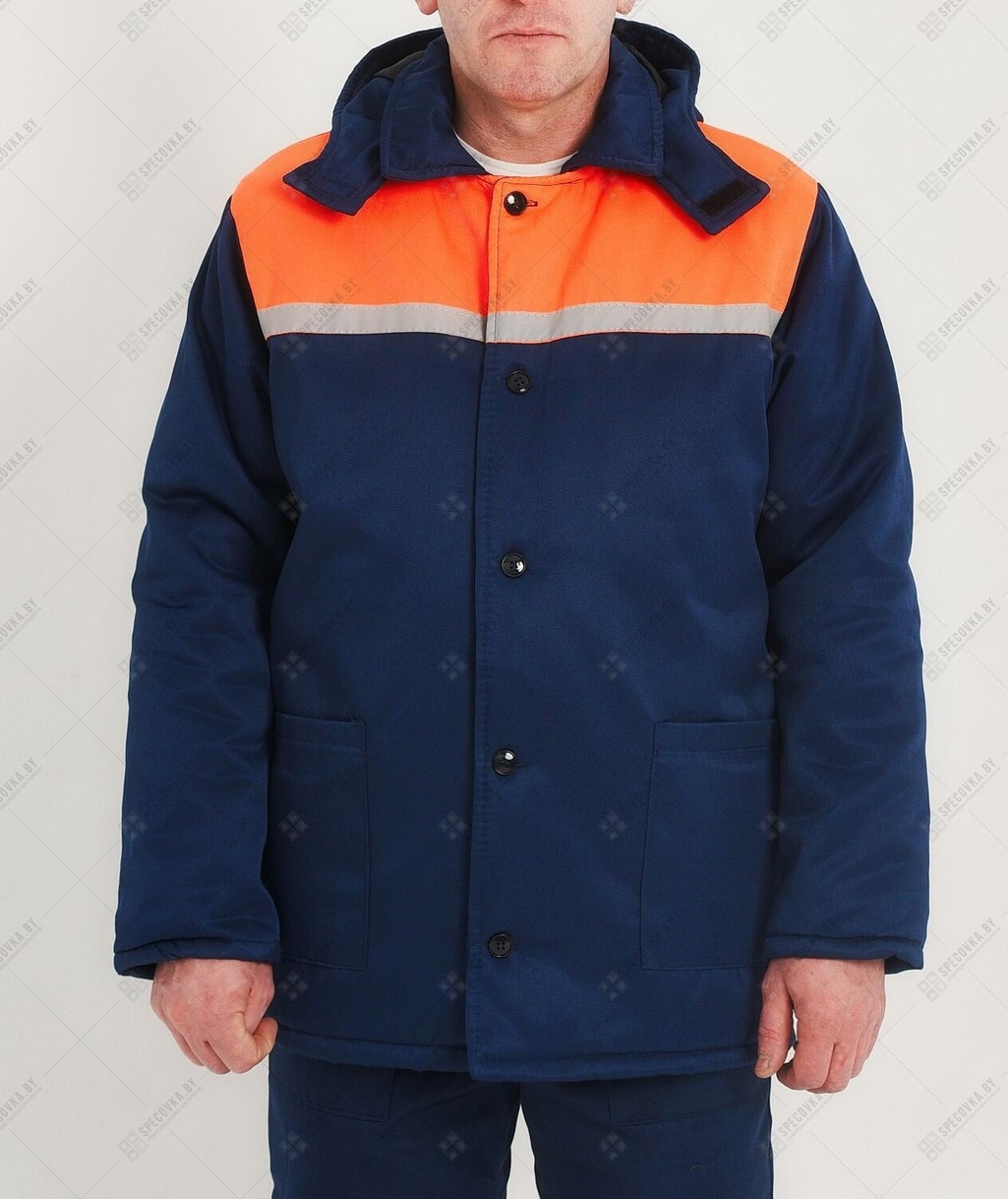 Куртка утеплённая (оранжевая вставка) с капюшоном