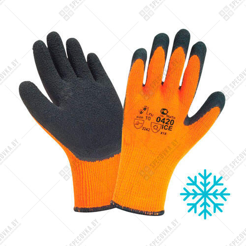 Перчатки акриловые утеплённые, вспененный латексный облив