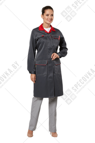 Халат рабочий женский "Страйк" (серый/красный)