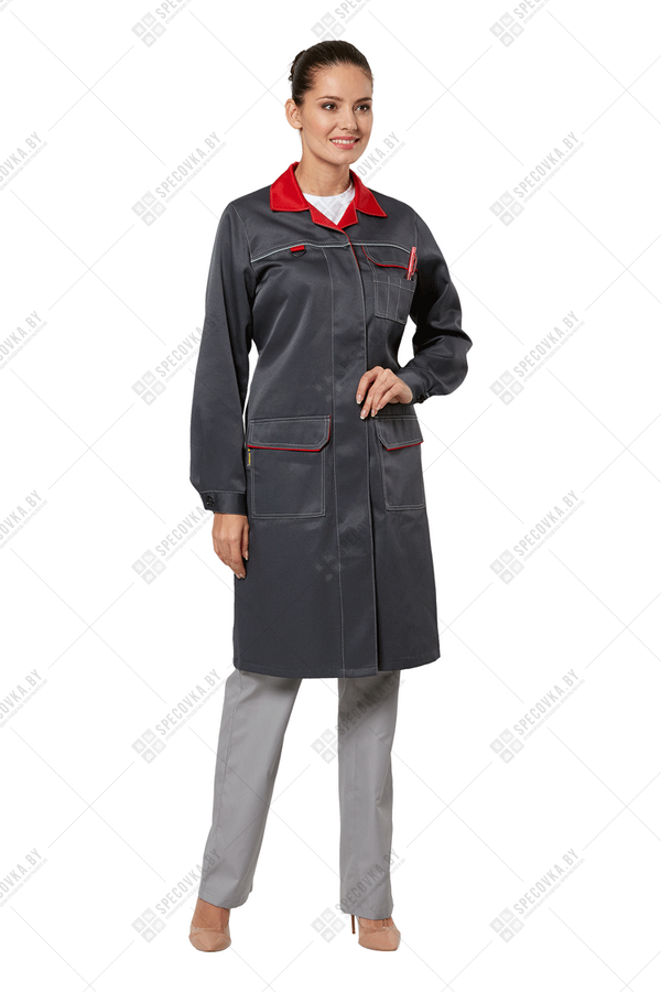Халат рабочий женский "Страйк" (серый/красный)