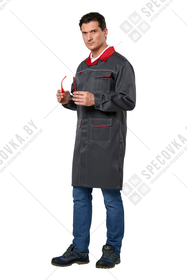 Халат рабочий мужской "Страйк" (серый/красный)