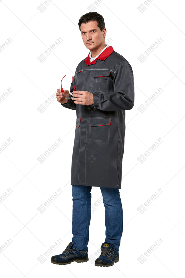 Халат рабочий мужской "Страйк" (серый/красный)