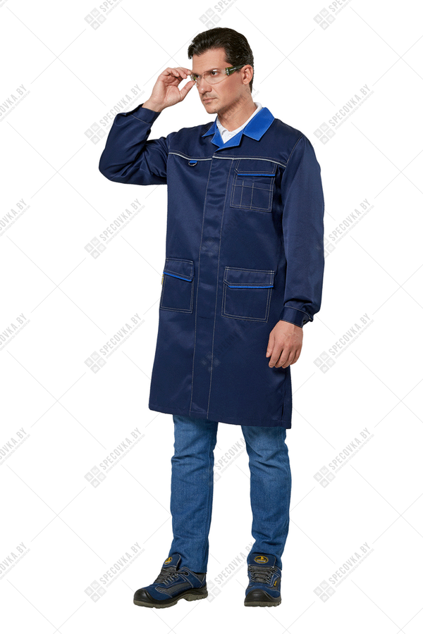 Халат рабочий мужской "Страйк" (т.синий/василек)