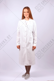 Халат медицинский женский, белый, длинный рукав, из бязи