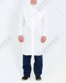 Халат медицинский мужской, белый, длинный рукав, из бязи
